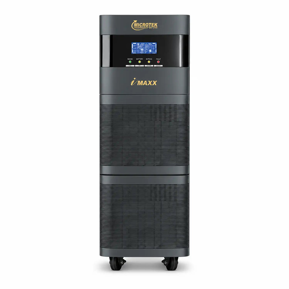 Microtek iMAXX 5.5kVA online UPS front view with LCD display and pure sinewave power backup design -tpstech.in