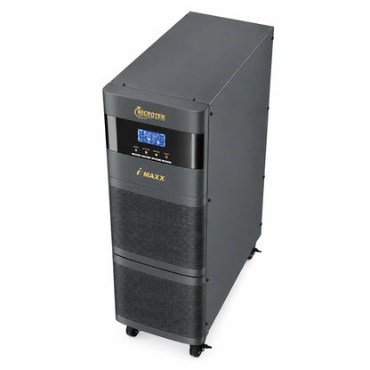 Microtek iMAXX 7.5kVA online UPS top angle view showing cabinet construction and front control panel -tpstech.in