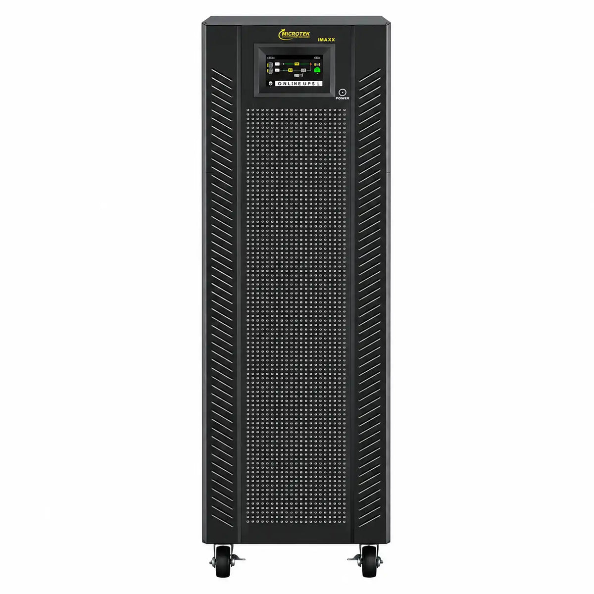 Microtek iMAXX online UPS front view with LCD display and ventilated front panel -tpstech.in