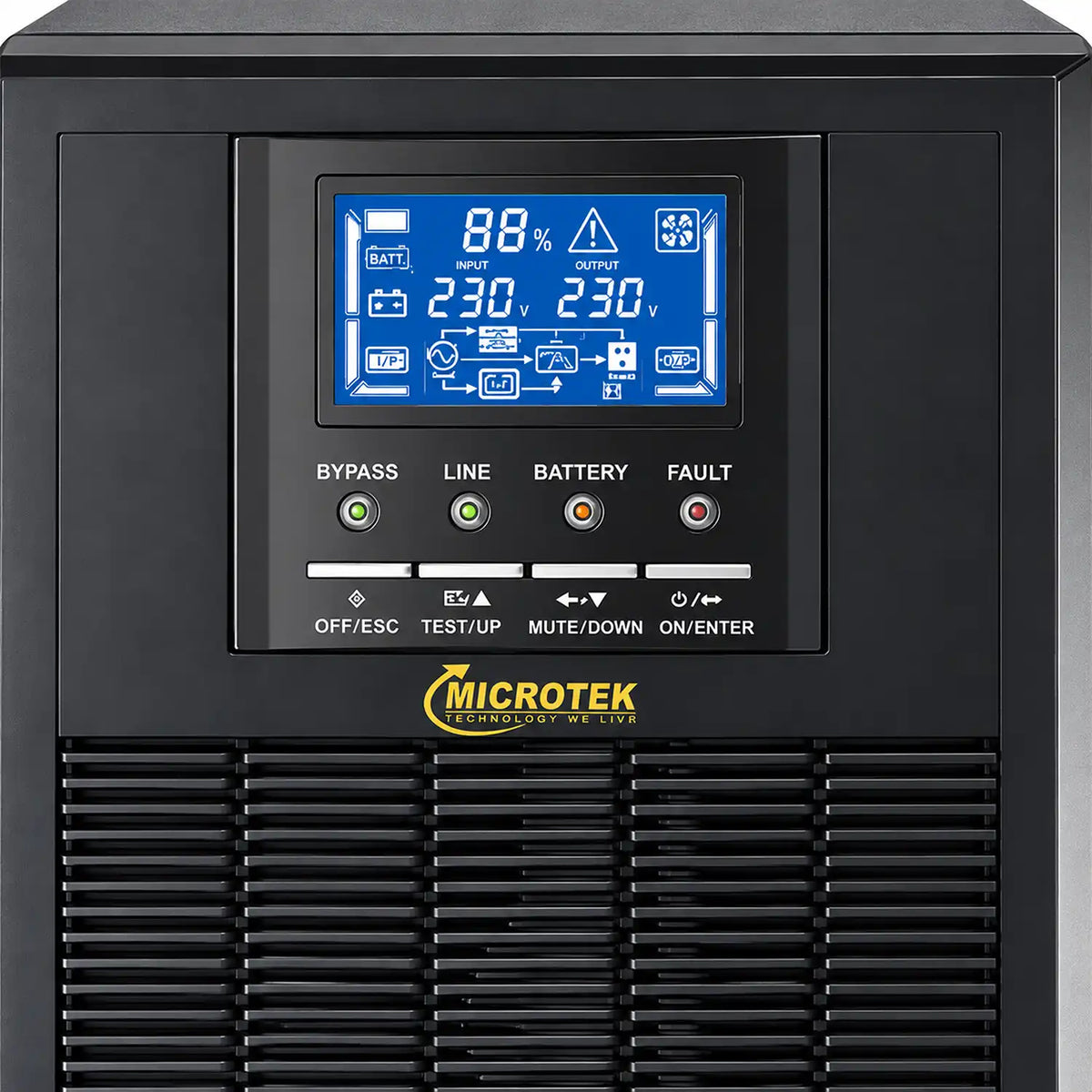Microtek MAX LiFe 3KVA Online UPS Pure Sine Wave 48V LCD display and control panel close-up -tpstech.in