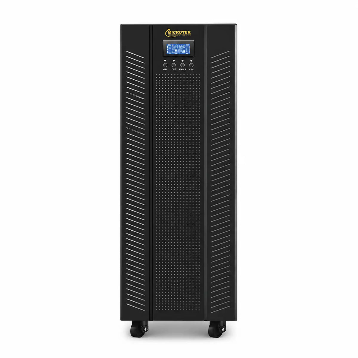 Microtek MAX+ 192V online UPS front view with LCD display control buttons and ventilation panel -tpstech.in