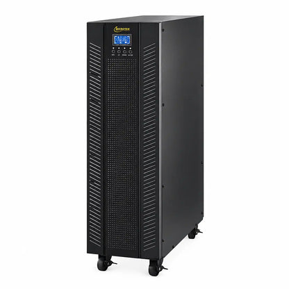 Microtek Supermax+ 20 kVA online UPS black floor mounted front angle view tpstech.in