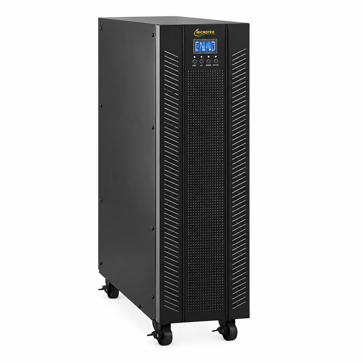 Microtek Supermax+ 20 kVA online UPS black rear angle view with caster wheels tpstech.in
