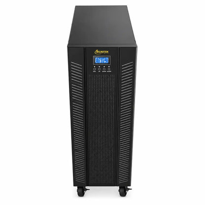 Microtek Supermax+ 20 kVA online UPS black top front view with display and ventilation tpstech.in