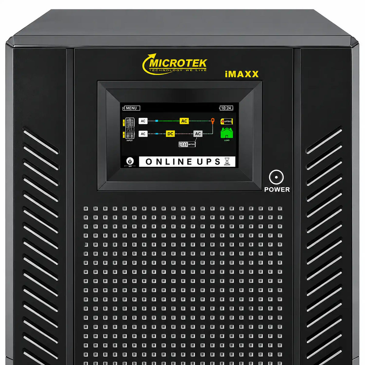 Microtek Supermax Plus 60 kVA Online UPS 3:3 Phase for Home & Office LCD display touch screen close-up -tpstech.in