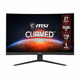 MSI G27CQ4 E2 27 inch curved gaming monitor front view highlighting 1500R curvature 170Hz refresh rate and 1ms response time