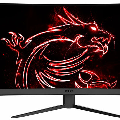 MSI G27CQ4 E2 curved gaming monitor front close view with MSI gaming display artwork on screen