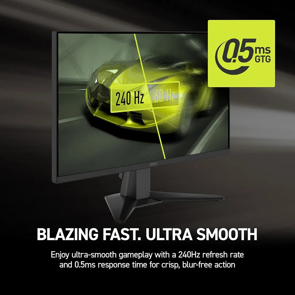MSI MAG 245F X24 24 Inch FHD Gaming Monitor 240Hz Rapid IPS comparison showing ultra smooth 240Hz refresh rate and 0.5ms GTG -tpstech.in