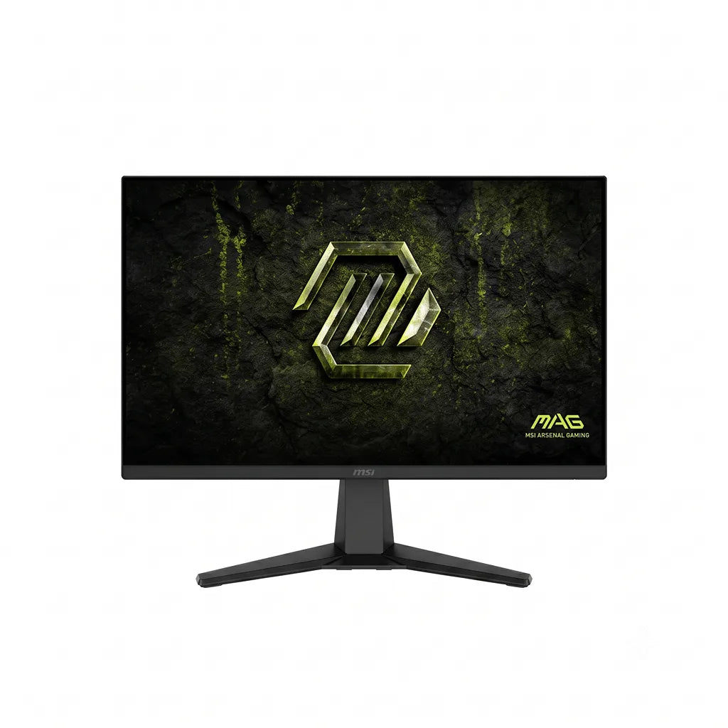 MSI MAG 245F X24 24 Inch FHD Gaming Monitor 240Hz Rapid IPS direct front view with MSI Arsenal Gaming wallpaper on stand -tpstech.in