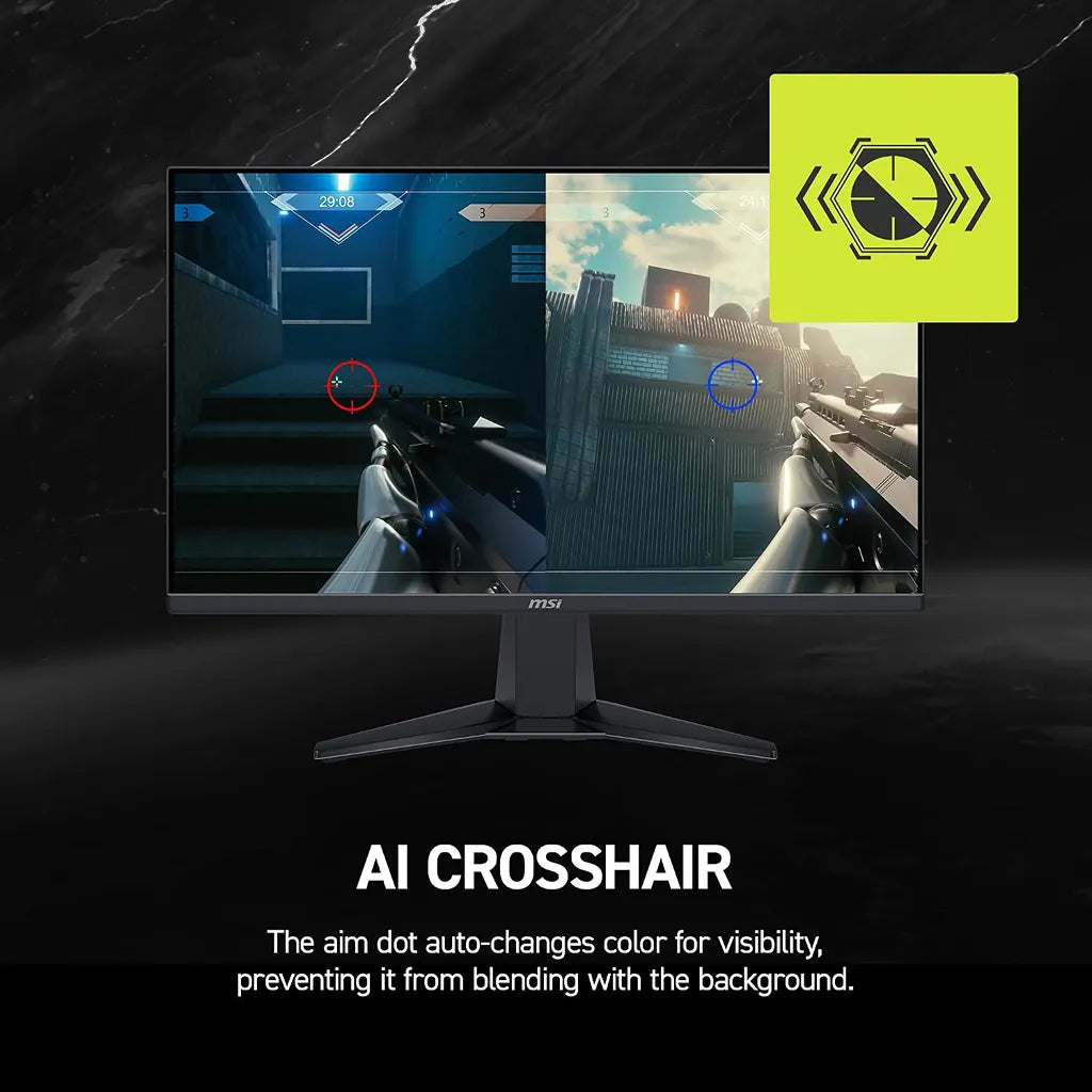 MSI MAG 245F X24 24 Inch FHD Gaming Monitor 240Hz Rapid IPS in-game display demonstrating smart AI Crosshair feature -tpstech.in