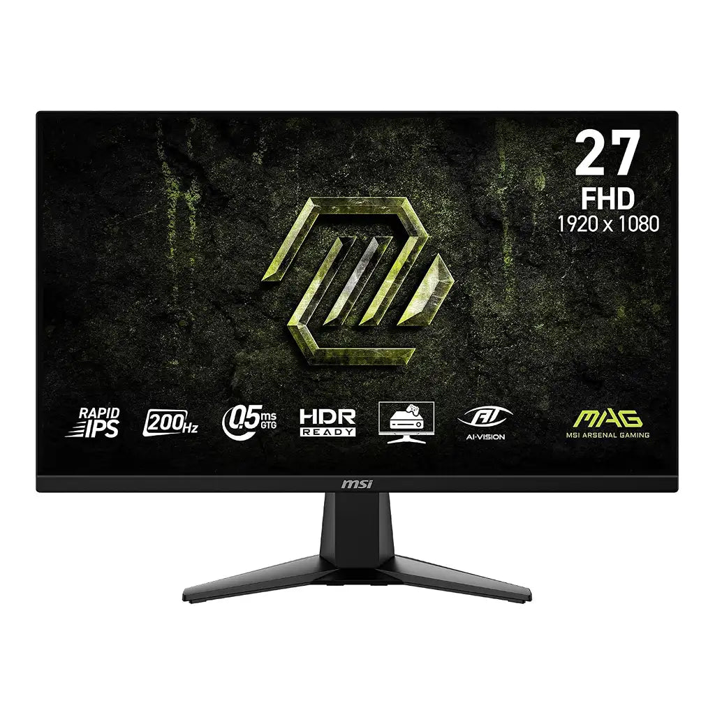 MSI MAG 275F E20 27 Inch FHD Gaming Monitor with 200Hz Rapid IPS front view highlighting 200Hz 0.5ms GTG and AI-Vision features -tpstech.in