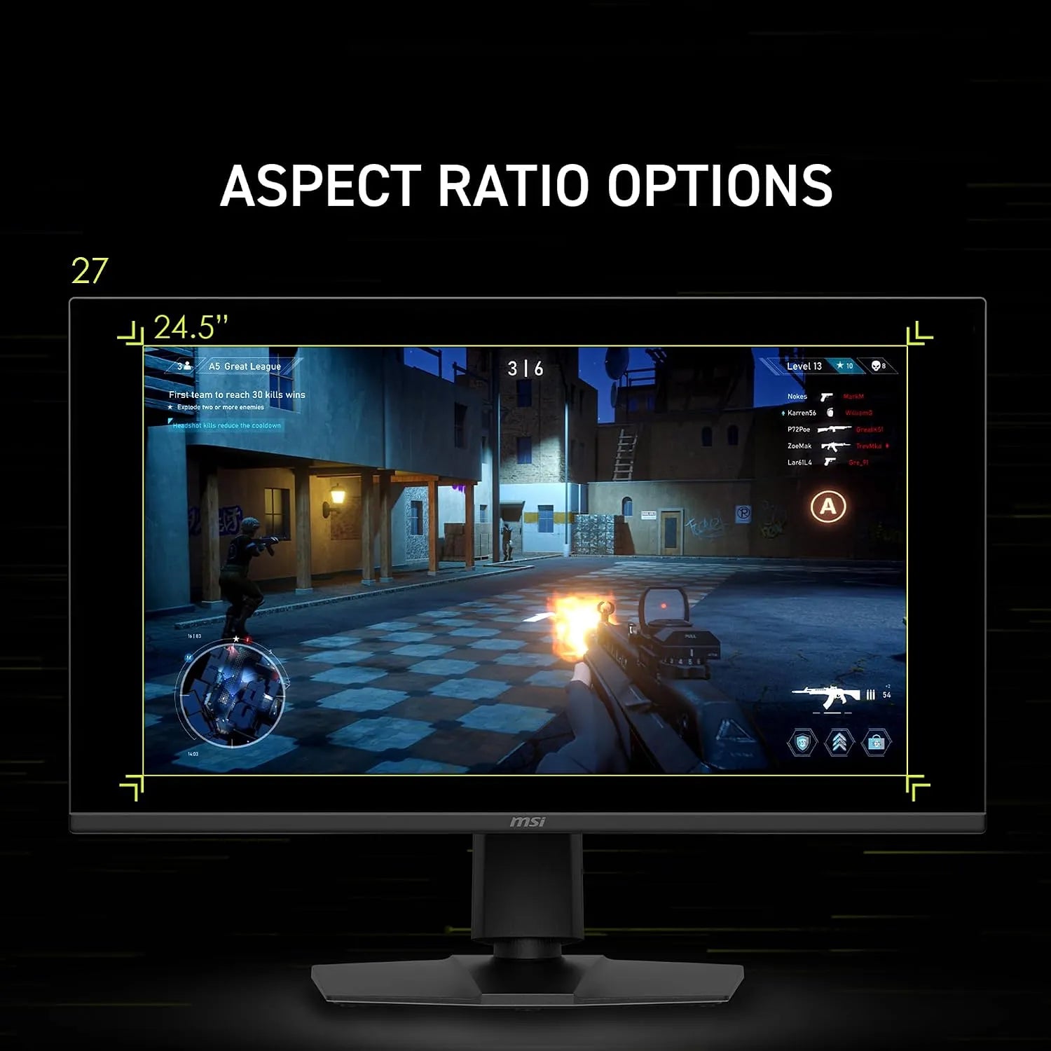 MSI MAG 275UPD E14 27-inch gaming monitor showing 24.5-inch aspect ratio display option -tpstech.in