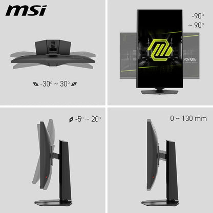 MSI MAG 275UPD E14 gaming monitor showing tilt, swivel, pivot and height adjustment -tpstech.in
