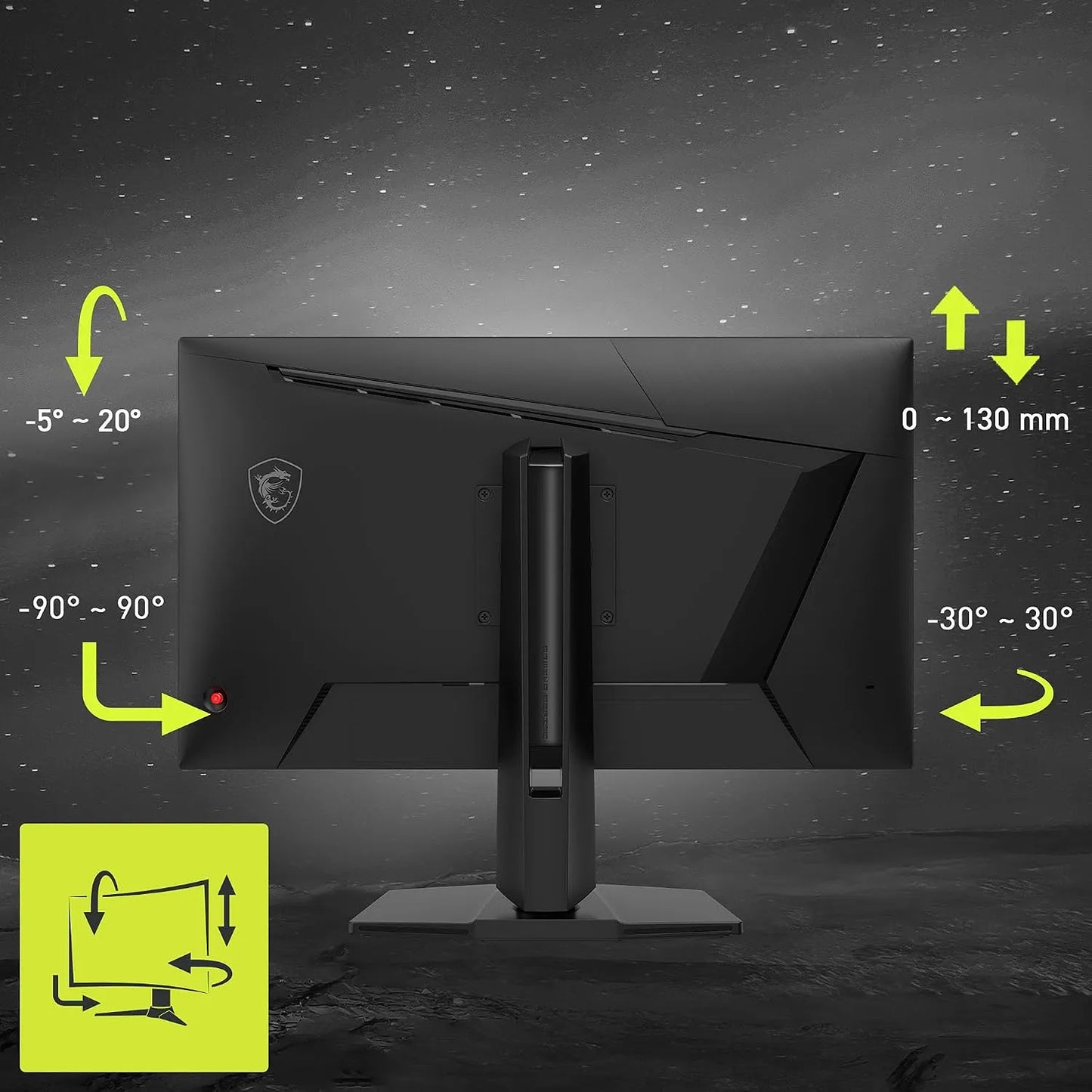 MSI MAG 275UPD E14 monitor stand with 130mm height, tilt, swivel and pivot adjustment -tpstech.in