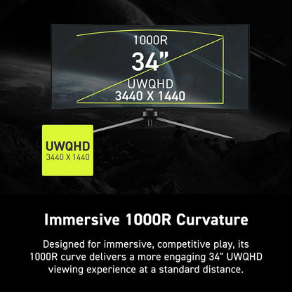 MSI MAG 345CQRF E20 34 Inch 200Hz 0.5ms UWQHD Curved Gaming Monitor Immersive 1000R Curvature -tpstech.in