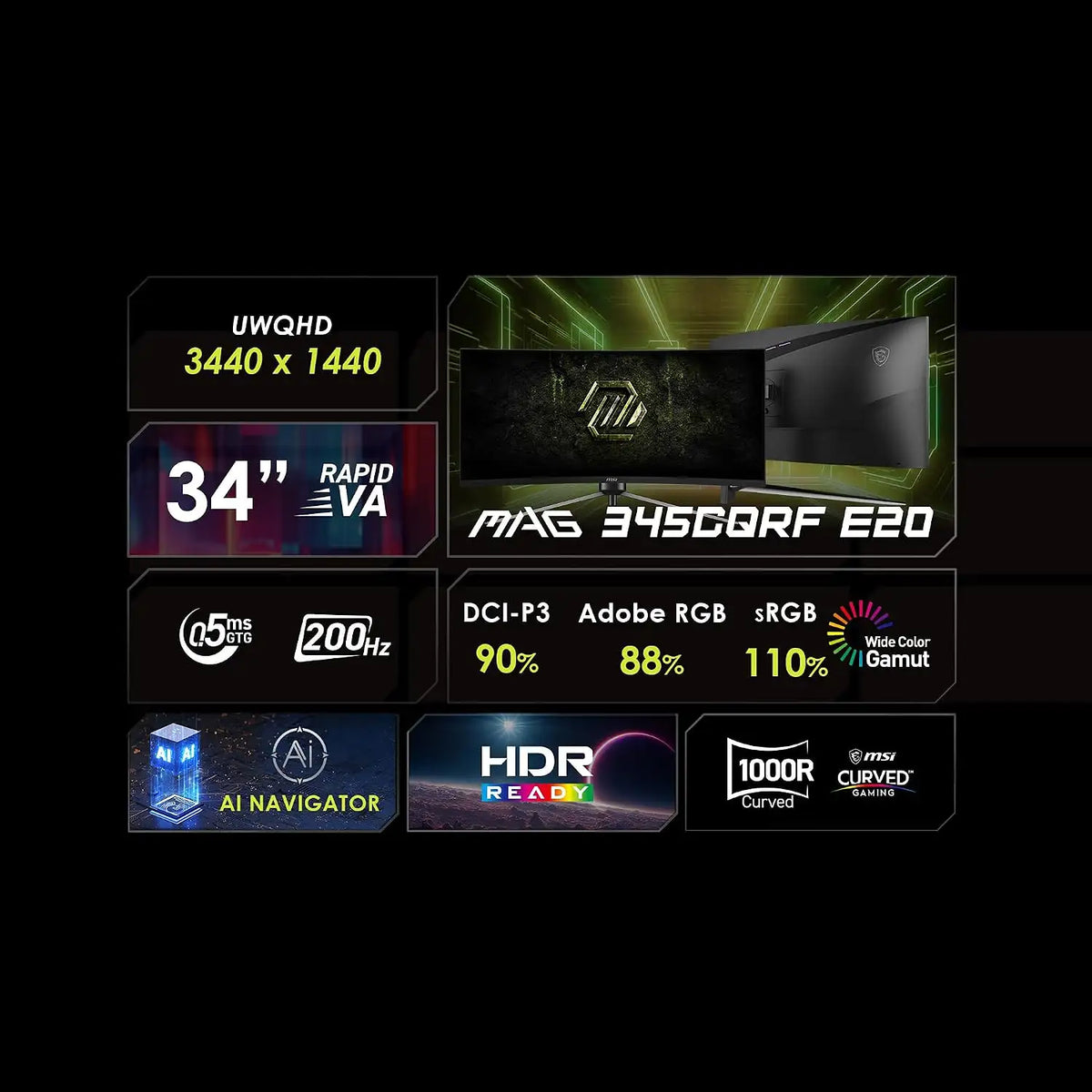 MSI MAG 345CQRF E20 34 Inch 200Hz 0.5ms UWQHD Curved Gaming Monitor Features and Specifications -tpstech.in