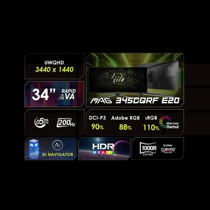 MSI MAG 345CQRF E20 34 Inch 200Hz 0.5ms UWQHD Curved Gaming Monitor Features and Specifications -tpstech.in