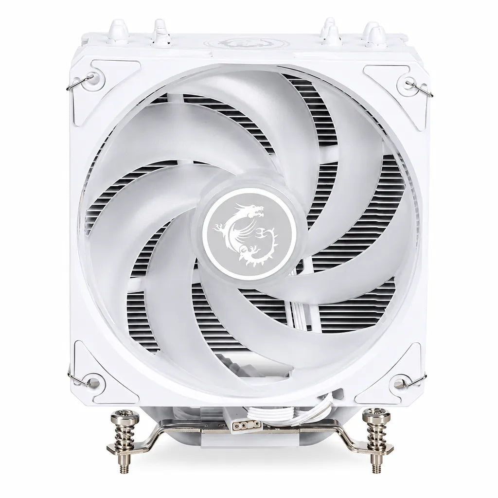 MSI MAG COREFROZR AA13 White CPU Air Cooler front view with 120mm PWM ARGB fan for Intel LGA1700 LGA1851 and AMD AM5 AM4 processors -tpstech.in