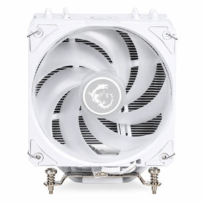 MSI MAG COREFROZR AA13 White CPU Air Cooler front view with 120mm PWM ARGB fan for Intel LGA1700 LGA1851 and AMD AM5 AM4 processors -tpstech.in