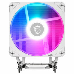 MSI MAG COREFROZR AA13 White CPU Air Cooler front view with 120mm ARGB PWM fan and customizable RGB lighting for Intel and AMD platforms -tpstech.in