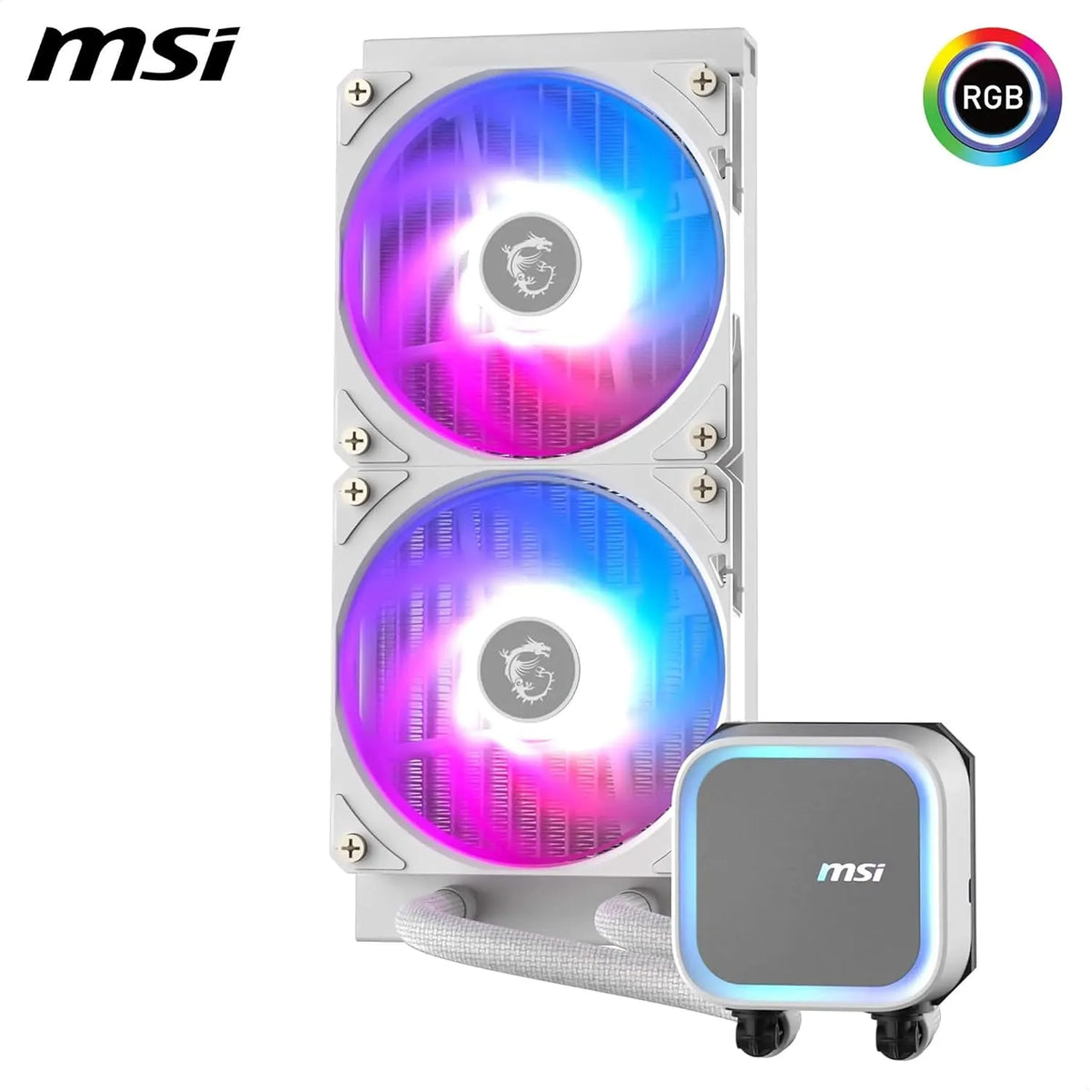 Vertical view of MSI MAG CORELIQUID A13 240 ARGB 240mm AIO liquid CPU cooler with customizable lighting -tpstech.in