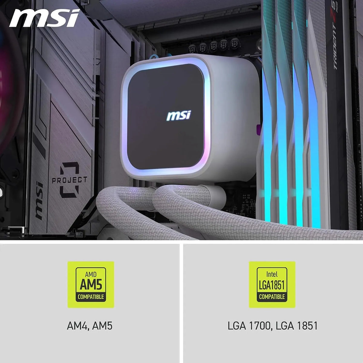 MSI MAG CORELIQUID A13 240 ARGB CPU cooler installed with Intel LGA 1700 LGA 1851 and AMD AM4 AM5 socket support -tpstech.in