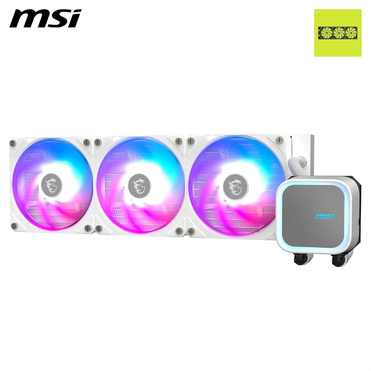 MSI MAG CoreLiquid A13 360 ARGB 360mm AIO Liquid CPU Cooler White with triple ARGB fans and illuminated pump block -tpstech.in