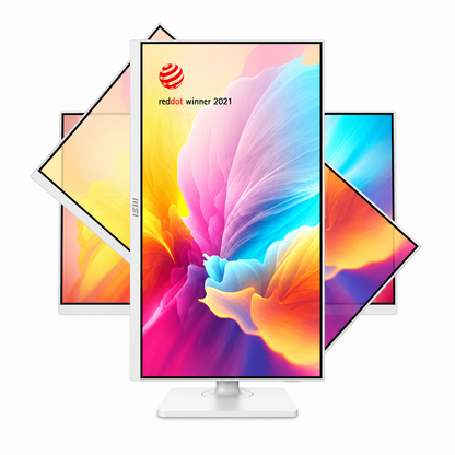 MSI Modern MD2412W 23.8 Inch FHD IPS Business Monitor (White) showcasing portrait mode pivot rotation flexibility -tpstech.in