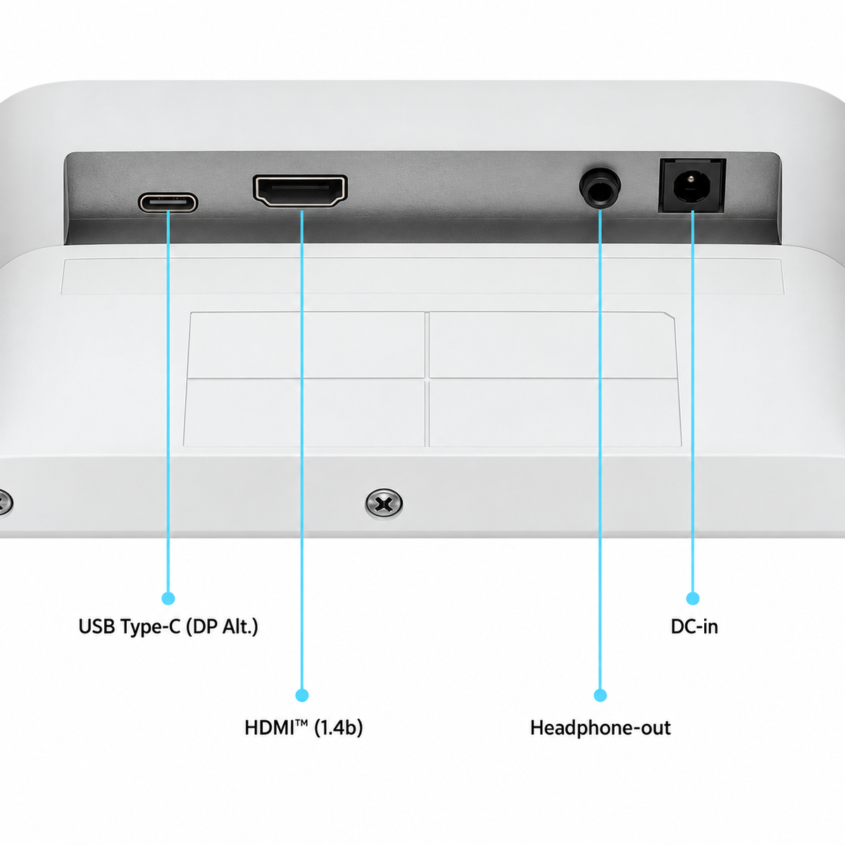 MSI Modern MD2412W 23.8 Inch FHD IPS Business Monitor (White) rear ports diagram showing USB Type-C HDMI headphone-out and DC-in -tpstech.in