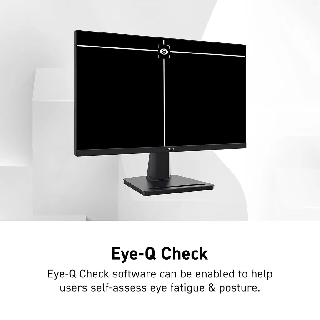 MSI PRO MP225V 21.45-inch FHD Business Monitor Eye Care PC display demonstrating Eye-Q Check fatigue assessment test -tpstech.in