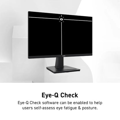 MSI PRO MP225V 21.45-inch FHD Business Monitor Eye Care PC display demonstrating Eye-Q Check fatigue assessment test -tpstech.in