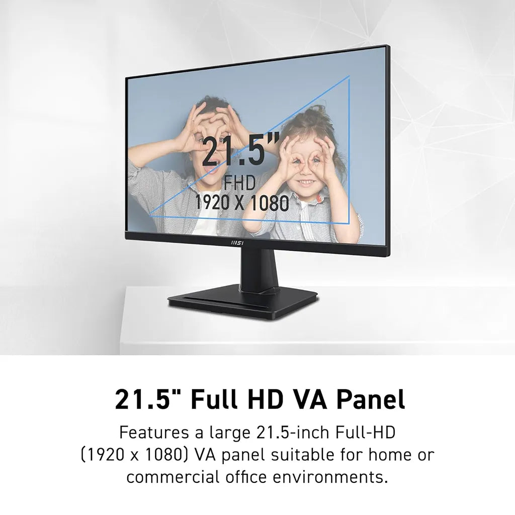 MSI PRO MP225V 21.45-inch FHD Business Monitor Eye Care PC angled front view showcasing 1080p VA panel -tpstech.in