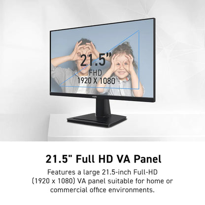 MSI PRO MP225V 21.45-inch FHD Business Monitor Eye Care PC angled front view showcasing 1080p VA panel -tpstech.in