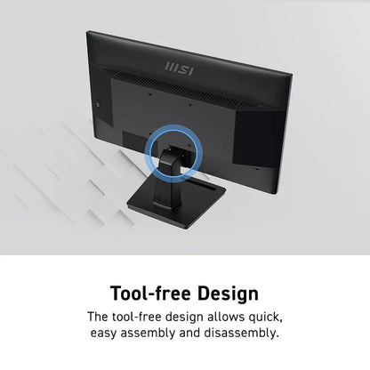 MSI PRO MP225V 21.45-inch FHD Business Monitor Eye Care PC back view illustrating quick tool-free stand assembly -tpstech.in