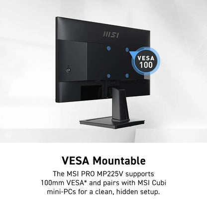 MSI PRO MP225V 21.45-inch FHD Business Monitor Eye Care PC rear view highlighting 100mm VESA mount compatibility -tpstech.in