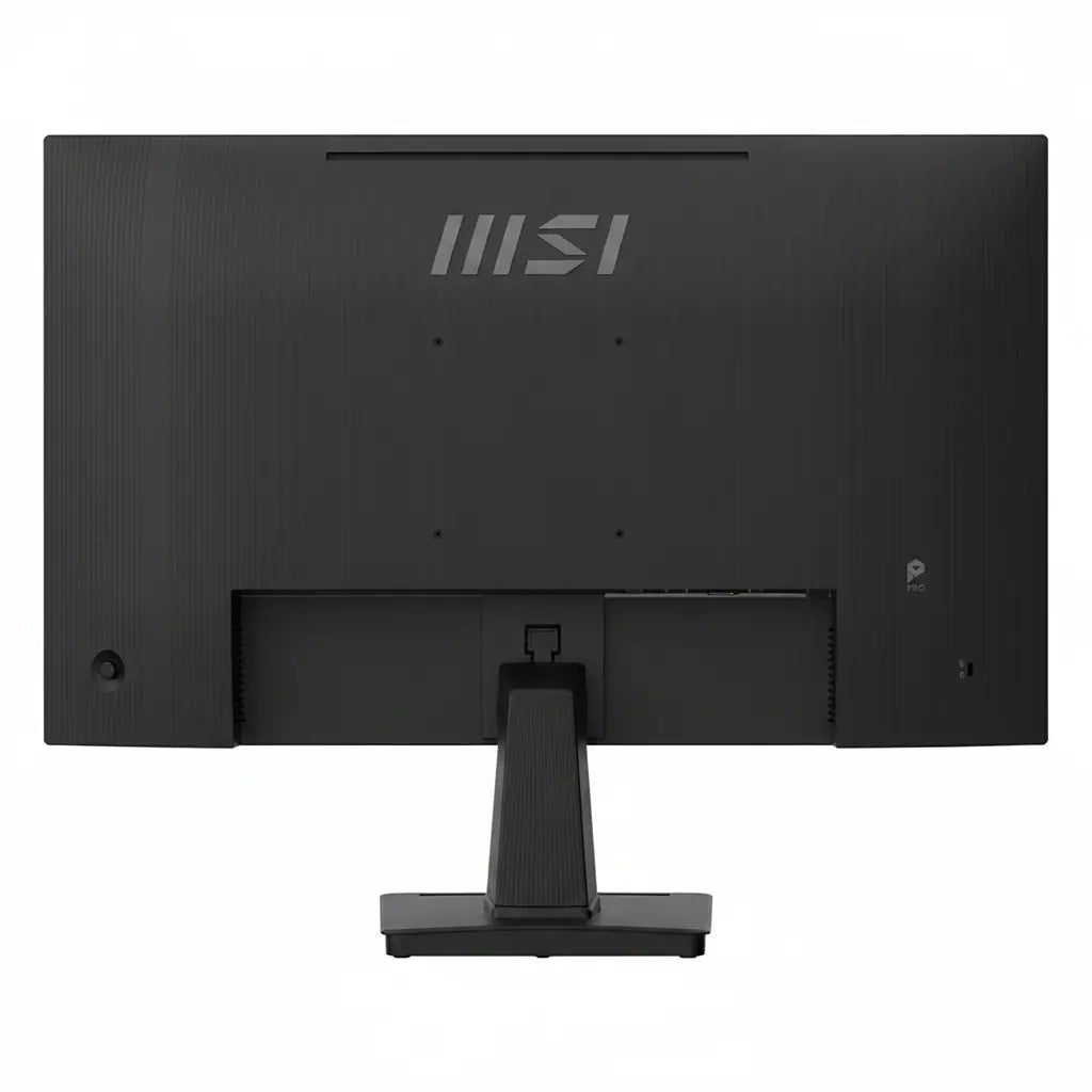 MSI PRO MP251 E14L monitor rear view with textured back panel, VESA mounting pattern and ergonomic stand