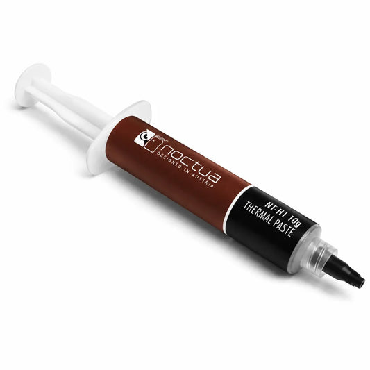 Angled view of Noctua NT-H1 10g thermal paste syringe for CPU and GPU cooling applications.