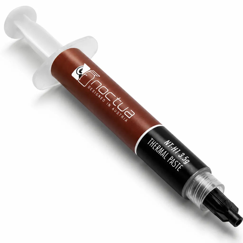 Close-up view of the Noctua NT-H1 3.5g thermal paste syringe showing the applicator tip and branding.