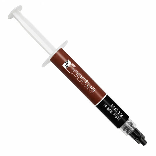 Side view of Noctua NT-H1 3.5g premium thermal paste syringe for PC processor cooling.