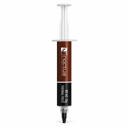 Front view of Noctua NT-H2 10g non-conductive thermal paste syringe for PC processors, gaming systems and workstations.