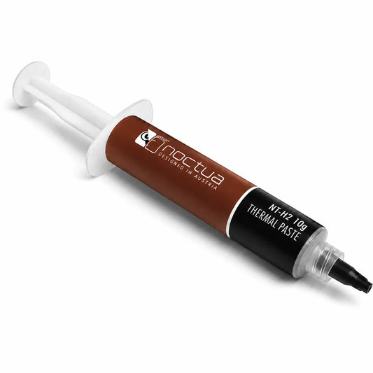 Angled view of the Noctua NT-H2 10g premium thermal paste syringe for desktop CPU and GPU cooling applications.