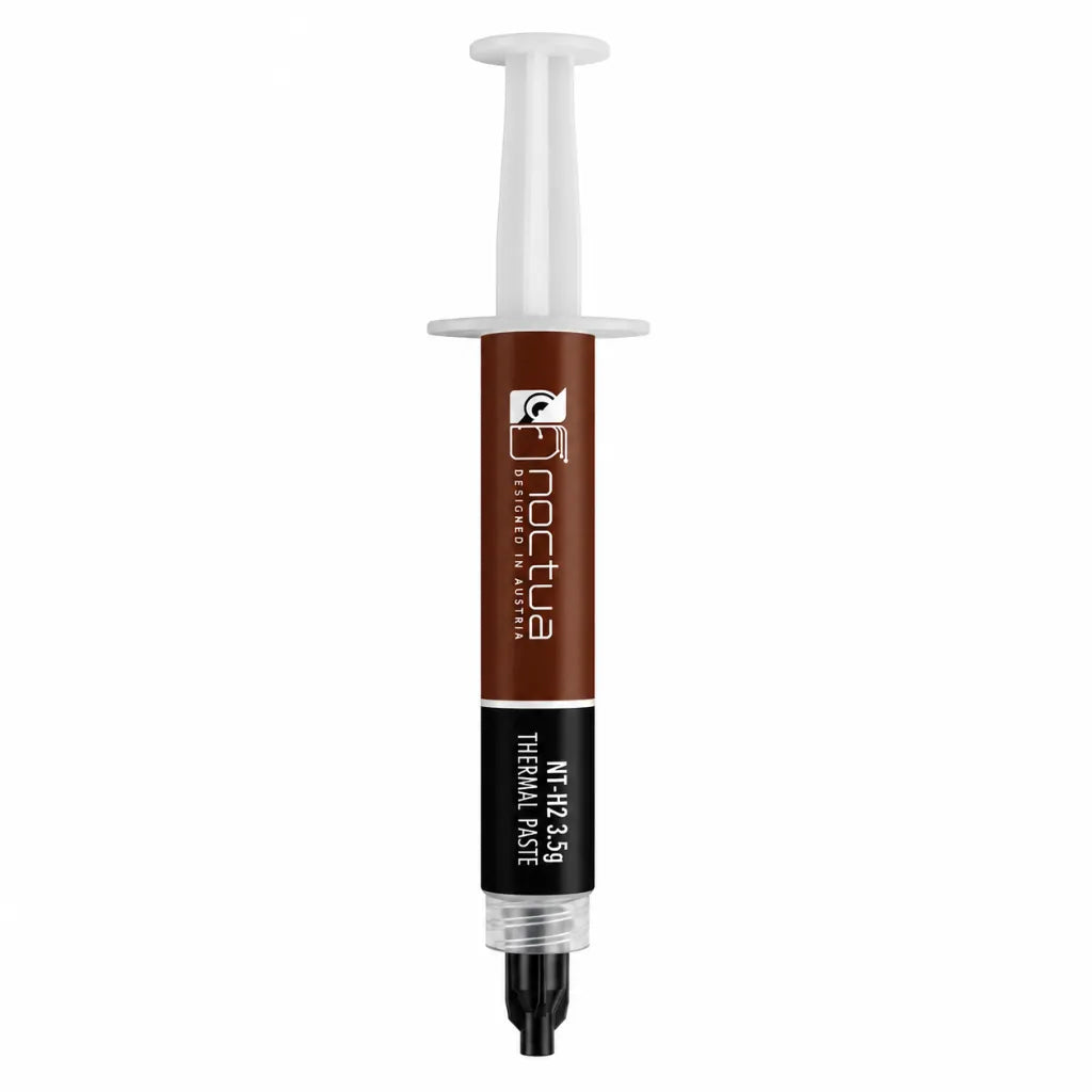 Front view of the Noctua NT-H2 3.5g premium thermal paste syringe for CPU and GPU cooling.