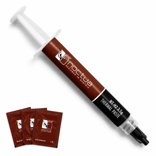 Noctua NT-H2 3.5g thermal paste syringe with three included NA-CW1 cleaning wipes for CPU and GPU installation.