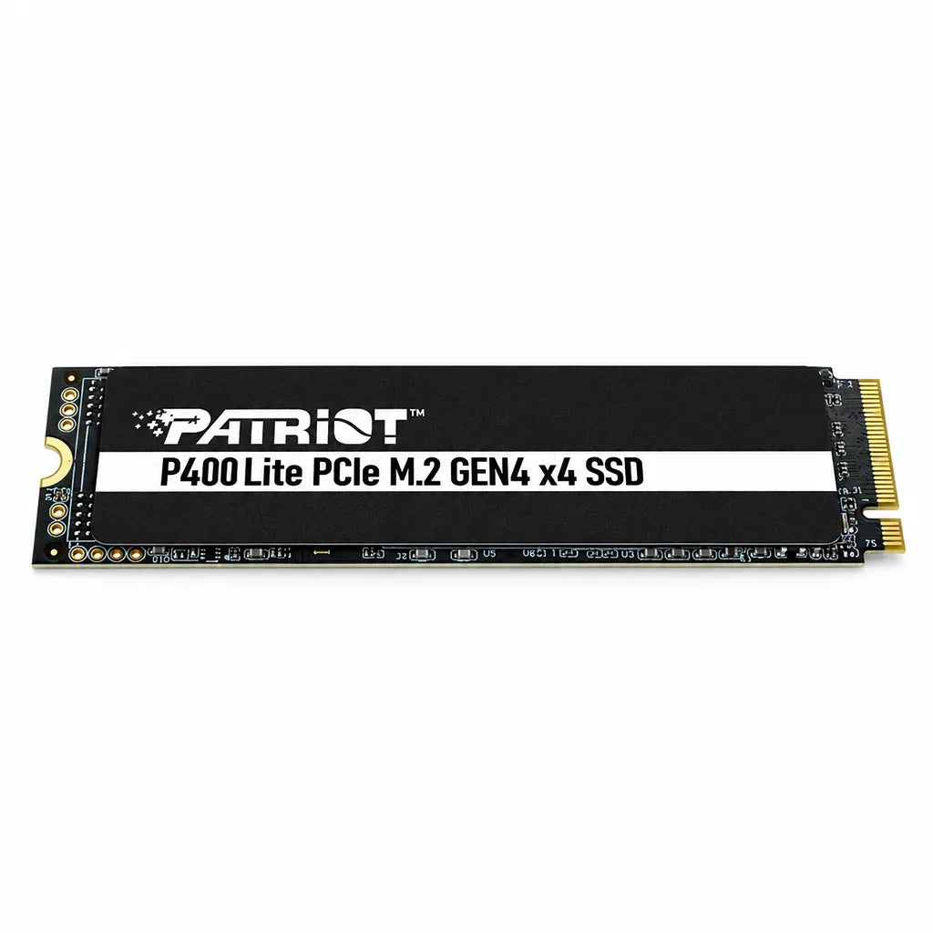Patriot Memory P400 Lite 1TB PCIe Gen4 NVMe SSD horizontal profile displaying gold connector pins and PCB trace details -tpstech.in