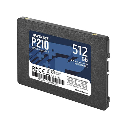 Patriot P210 512GB 2.5 Inch SATA III Internal SSD right side perspective angle showing mounting screw holes and SATA port -tpstech.in
