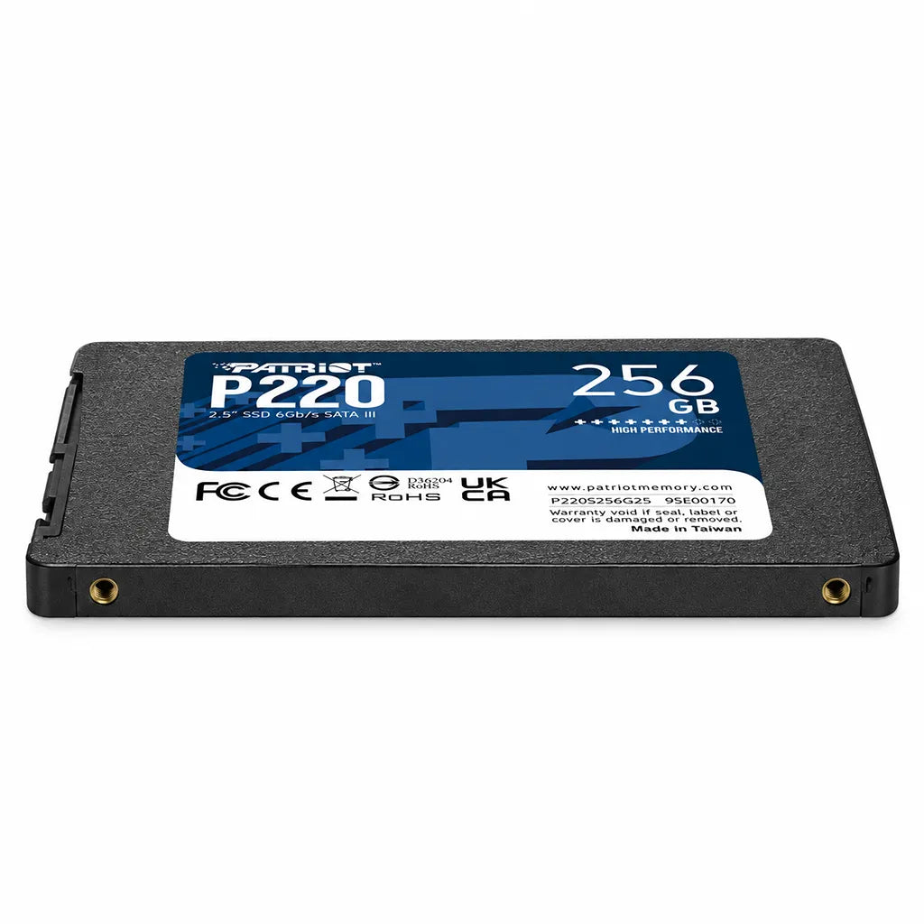 Patriot P220 256GB SATA III 2.5 Inch Internal SSD horizontal slim side profile view highlighting 7mm form factor -tpstech.in