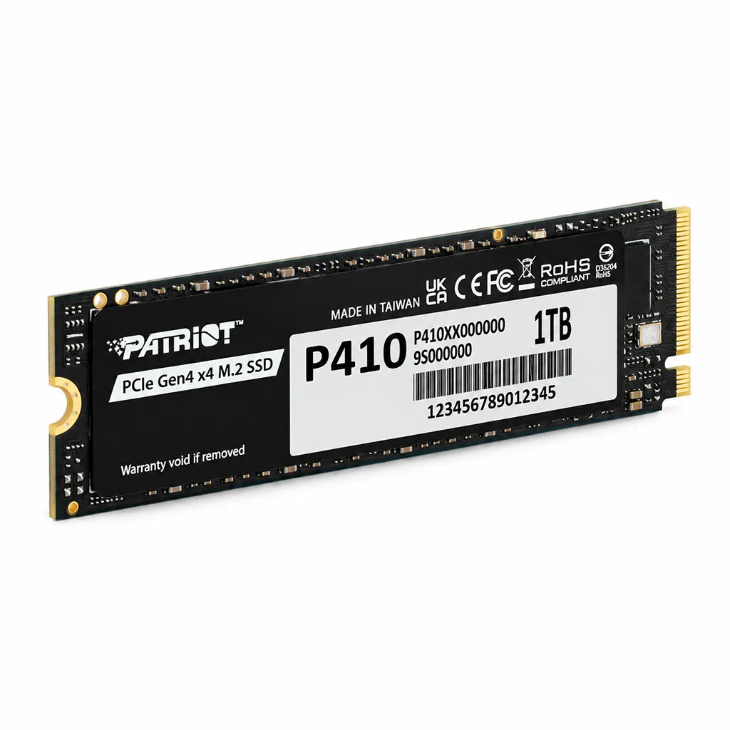 Patriot P410 1TB PCIe Gen4 NVMe SSD for Laptops & Desktops right angled perspective view highlighting compact M.2 2280 form factor -tpstech.in
