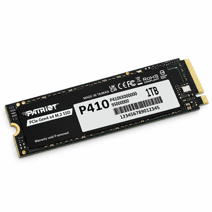 Patriot P410 1TB PCIe Gen4 NVMe SSD for Laptops & Desktops top perspective angle view showing PCB circuitry and gold pins -tpstech.in