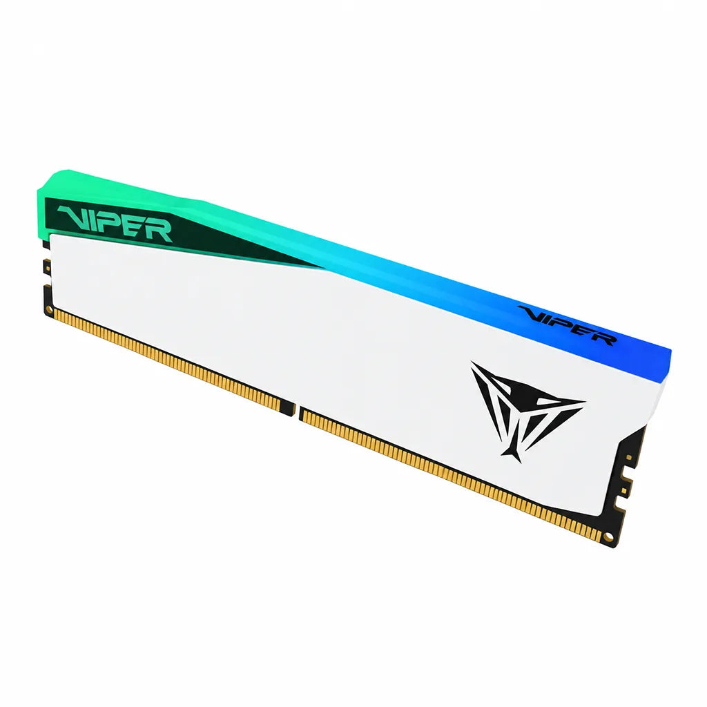 Patriot Viper Elite 5 RGB 16GB DDR5 6000MHz CL30 RAM angled perspective showing top RGB diffuser and viper logo -tpstech.in