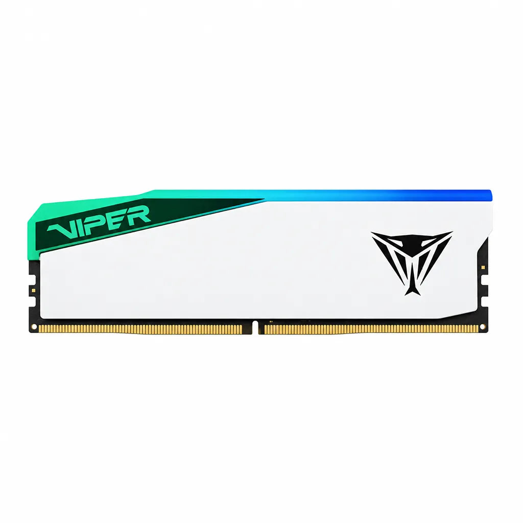Patriot Viper Elite 5 RGB 16GB DDR5 6000MHz CL30 RAM front profile view with white heatsink and illuminated light bar -tpstech.in
